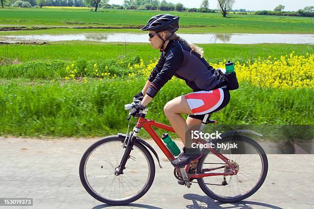 Woman On Mountain Bike In Summer Stock Photo - Download Image Now - Activity, Adult, Adults Only