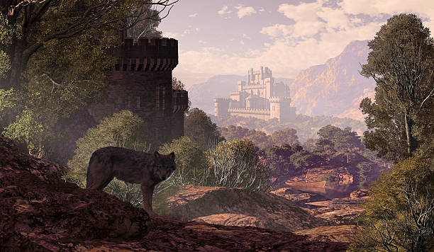 istock Castle And Wolf In The Woods 153020138