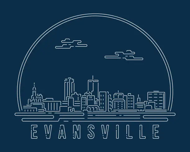 Vector illustration of Evansville, Indiana - Cityscape with white abstract line corner curve modern style on dark blue background, building skyline city vector illustration design