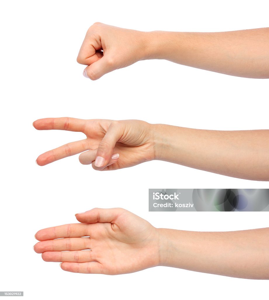 Mãos fazendo rock tesoura papel - Foto de stock de Papel royalty-free