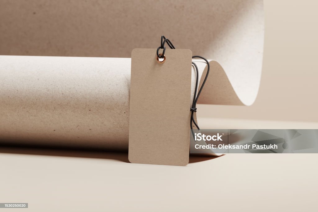 Kraft Rectangular Tag With Rounded Corners Mockup 3d Rendering Stock ...