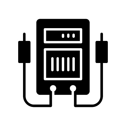 Electronic multimeter black line and fill vector icon with clean lines and minimalist design, universally applicable across various industries and contexts. This is also part of an icon set.