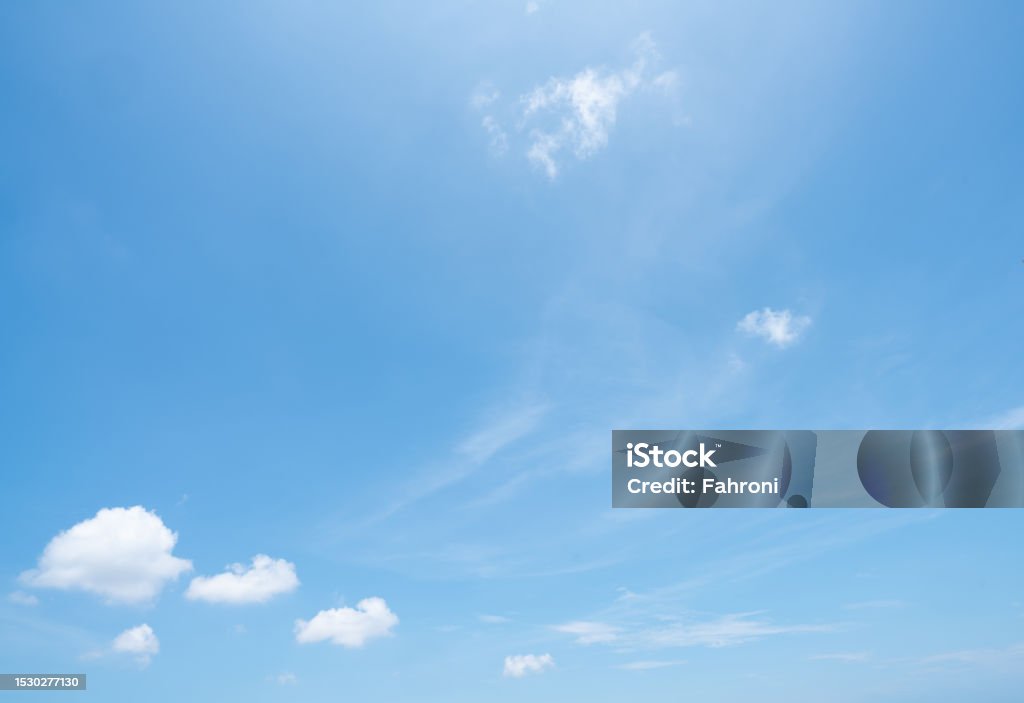 Beautiful blue sky and white cumulus clouds abstract background. Cloudscape background. Blue sky and fluffy white clouds on sunny days. Beautiful blue sky. World Ozone Day. Ozone layer. Summer sky. Abstract Stock Photo