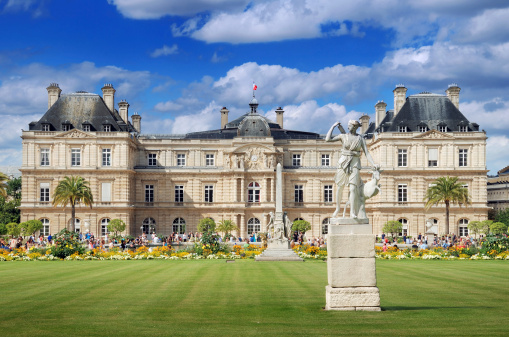 The Luxembourg Palace (Palais du Luxembourg) and statue Diane is located in the Luxembourg Garden (Jardin du Luxembourg) in Paris, France.