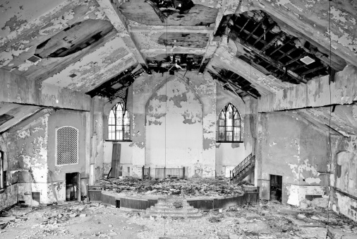 Interior of a church in Detroit Michigan that has been abandoned.
