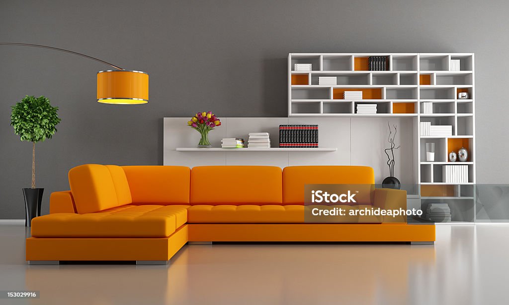 Orange und Braun Wohnzimmer - Lizenzfrei Behaglich Stock-Foto