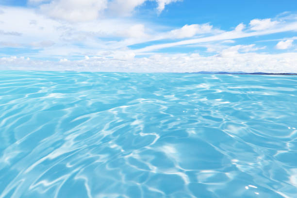 istock Defocus blurred transparent blue sea and sky. water surface texture with splashes and bubbles. Trendy abstract nature background. Water waves in sunlight with copy space. Blue water shine 1530299435
