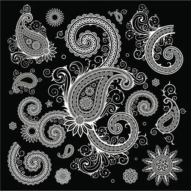 Vector illustration of set of paisley