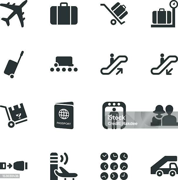 Airport Silhouette Icons Stock Illustration - Download Image Now - Suitcase, Airport, Cut Out