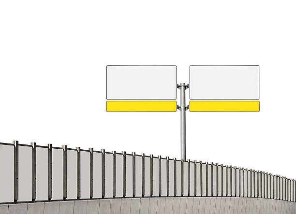 istock Blank traffic sign and noise barrier fence 153030496