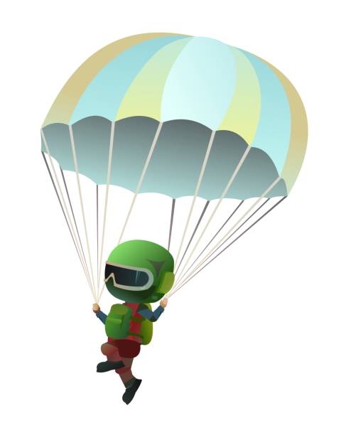 istock Skydiver flying down sky. Free float. Cartoon style character. Isolated on white background. Parachute opened. Vector picture 1530304999