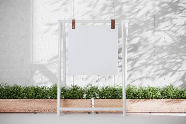 istock Signage stand with leather straps mockup. 3D rendering 1530347191