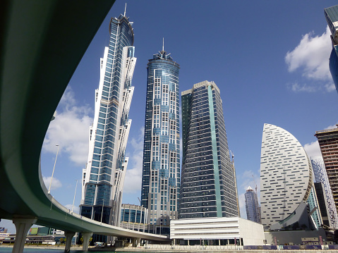 Dubai, UAE - January 22, 2019: Modern buildings in the city of Dubai, UAE.