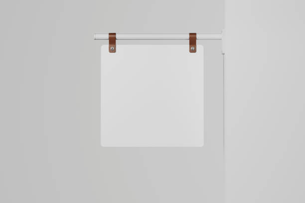 istock Hanging sign on leather straps mockup. 3D rendering 1530373707