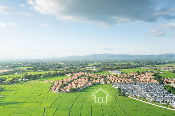 istock Green fields and dream house in aerial view. 1530375299