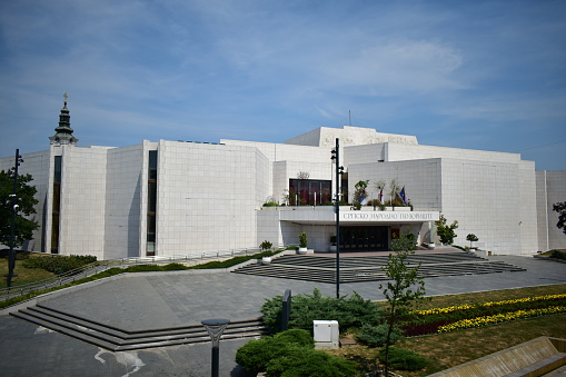 ˝Novi Sad, Serbia - 07 10 2023: Serbian national theatre on a sunny summer day˝