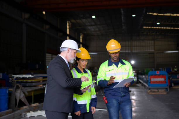 istock Engineer at metal sheet factory. 1530378186