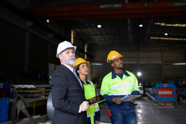 istock Engineer at metal sheet factory. 1530378198