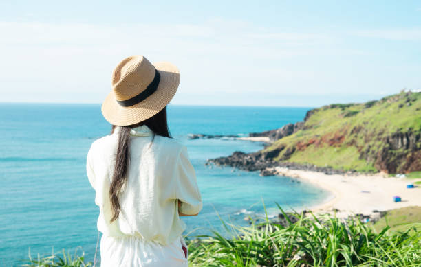 istock image of a girl and a clear blue beach 1530384067