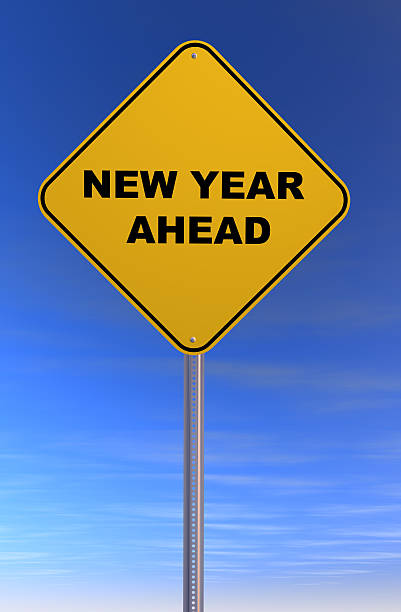 istock New Year Ahead caution road sign (clipping path included) 153038835