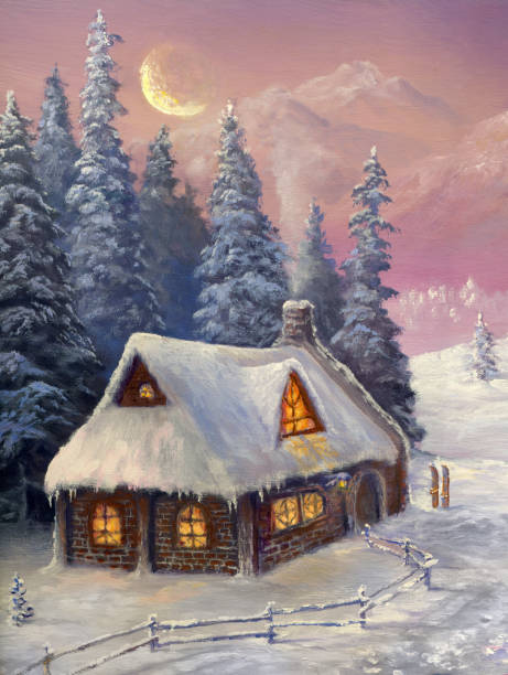 ilustrações de stock, clip art, desenhos animados e ícones de inverno nas montanhas - home interior cabin shack european alps