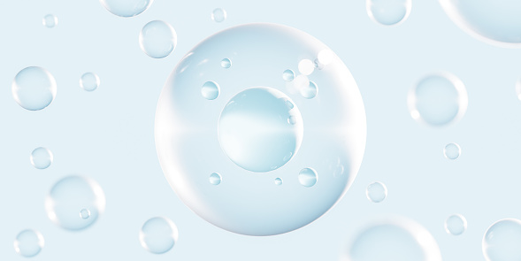 Molecule inside Liquid Bubble.Concept of health and beauty products and background. 3d rendering