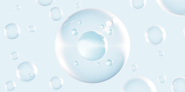 Molecule inside Liquid Bubble.Concept of health products and background. 3d render stock photo