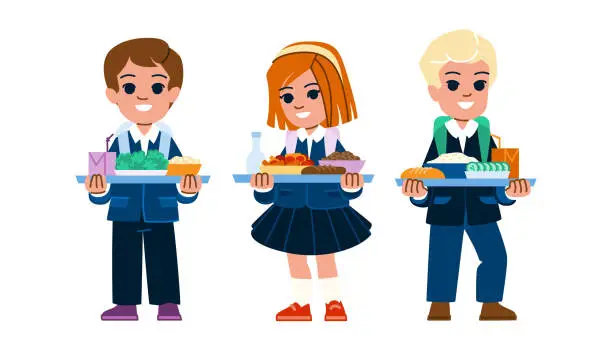 Vector illustration of school kid healthy lunch vector