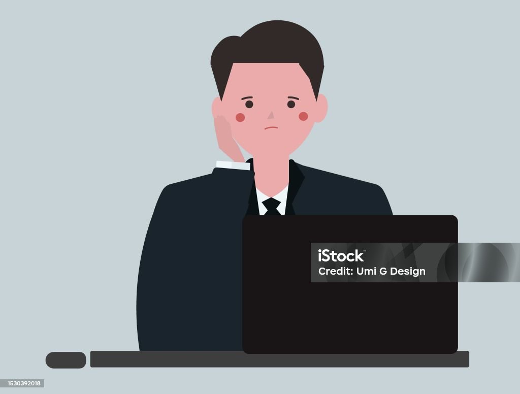 Looking Bored Vector Bored Businessman Sitting At Her Desk Work Gets Bored Vector ...