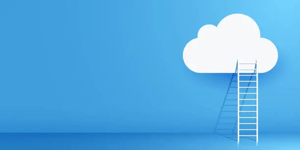 Vector illustration of Staircase leading to the cloud. Cloud storage concept.