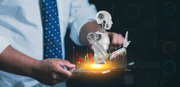 istock Businessman using tablet showing business growth, Ai robot and technology symbol. 1530427181