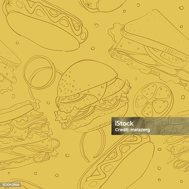 Sfondo Con Fast Food - Immagini vettoriali stock e altre immagini di Giallo - Giallo, Hot Dog, Sfondi