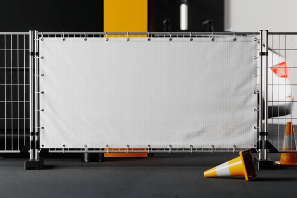 Outdoor advertising fence banner mockup. 3D rendering