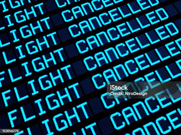 Cancelled Flights Departures Board Stock Photo - Download Image Now - Commercial Airplane, Cancelled - Single Word, Flying