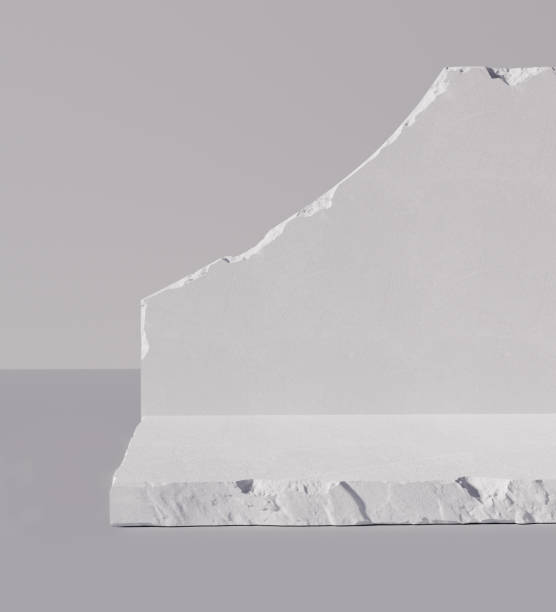 istock White rock decoration and stone slab product display 3d rendering background. Empty scene with object placement for packaging presentation. 1530480026
