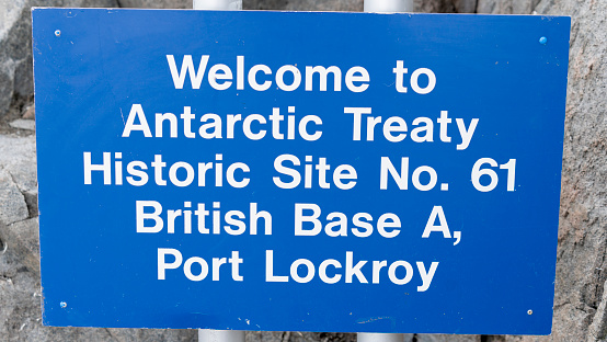 Port Lockroy British Antarctic station sign, Antarctica. High quality photo
