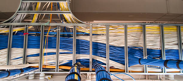 Computer Network cable rack stock photo