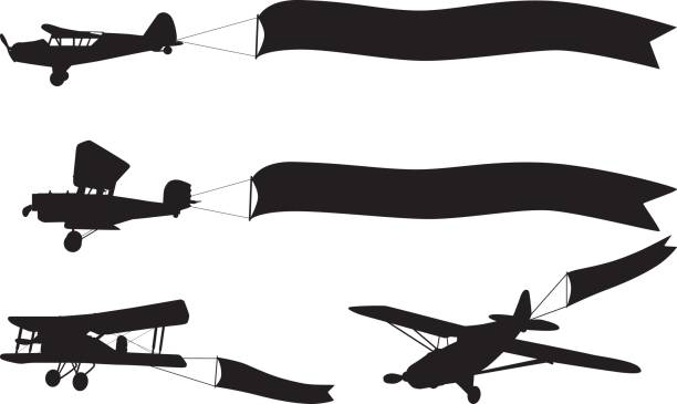 Airplane Silhoeutte Banners Airplane  Banners airplane silhouettes stock illustrations