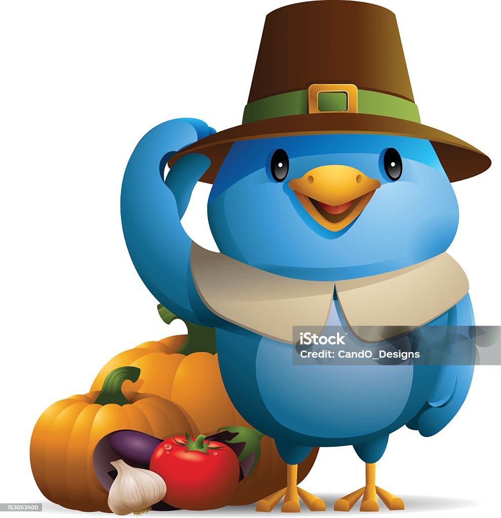 Azul: Feliz Dia de Ação de Graças! - Vetor de Pássaro Azul royalty-free