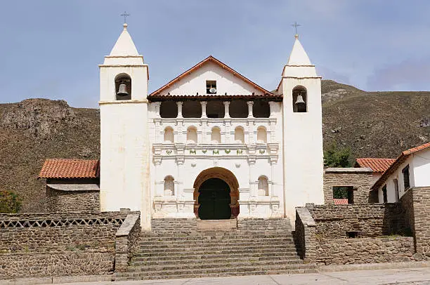 Colonial church on the main plaza in Coporaque. Colca canyon area.