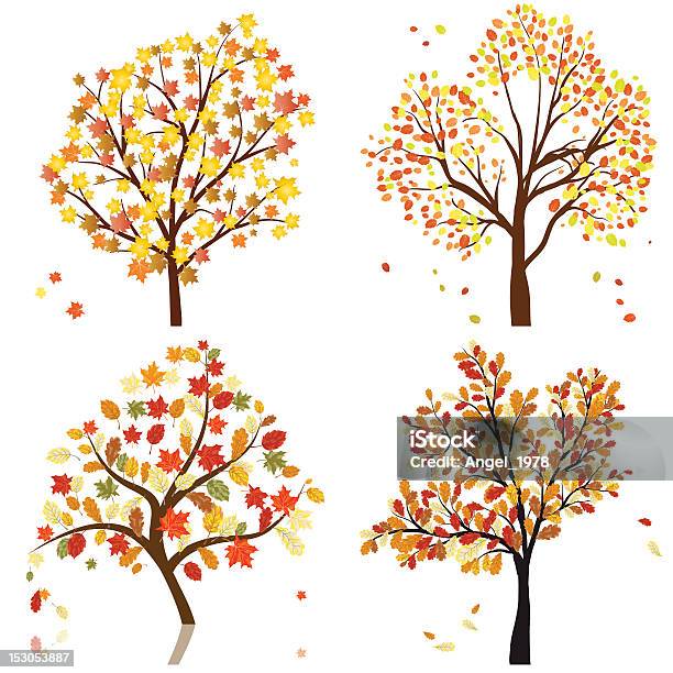 Set Of Four Autumn Tree Stock Illustration - Download Image Now - Autumn, Icon Set, Abstract