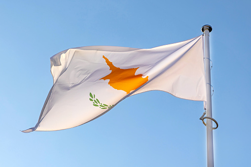 National Flag of Cyprus at Blue Sky Windy Sunny Day