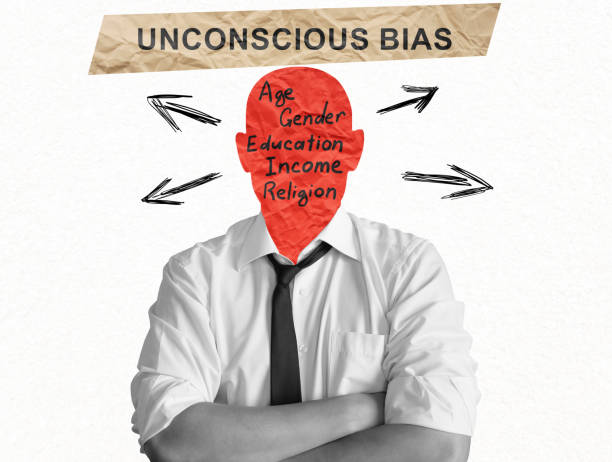 istock Collage with man with paper head and sign unconscious bias. 1530552959