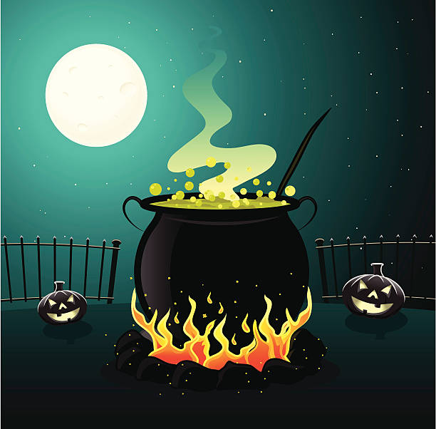 Cauldron Halloween cauldron with boiling potion. cauldron stock illustrations