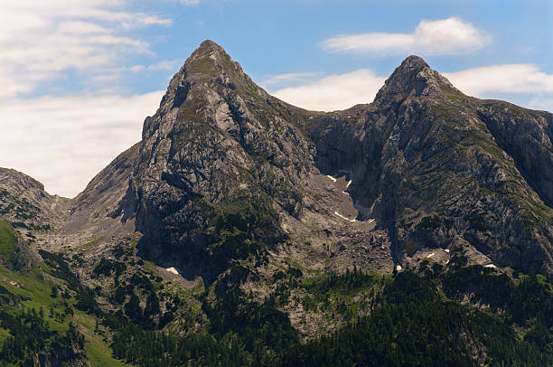 Alpine twin peaks stock photo