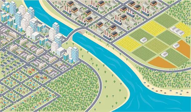 Vector illustration of Colorful cartoon isometric city