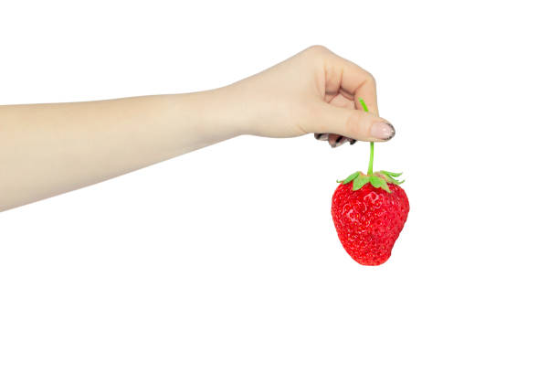 istock strawberry in hand isolated from background, concept to pass or throw away 1530587905