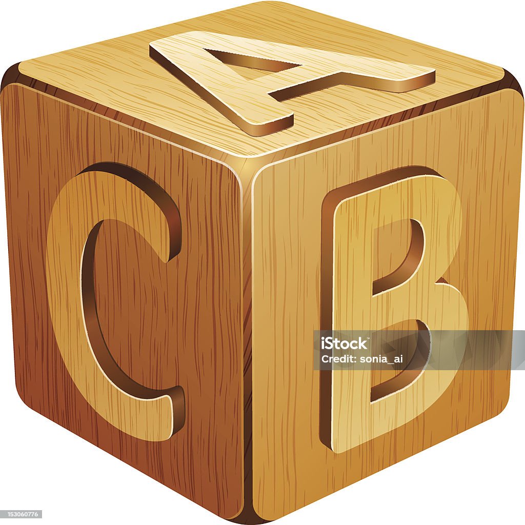 Cubo de madera con letras A, B,C - arte vectorial de Aprender libre de derechos