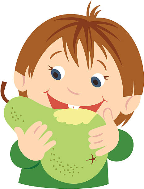 Little boy with pear vector art illustration