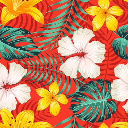 Floral seamless pattern with leaves. tropical background vector illustration